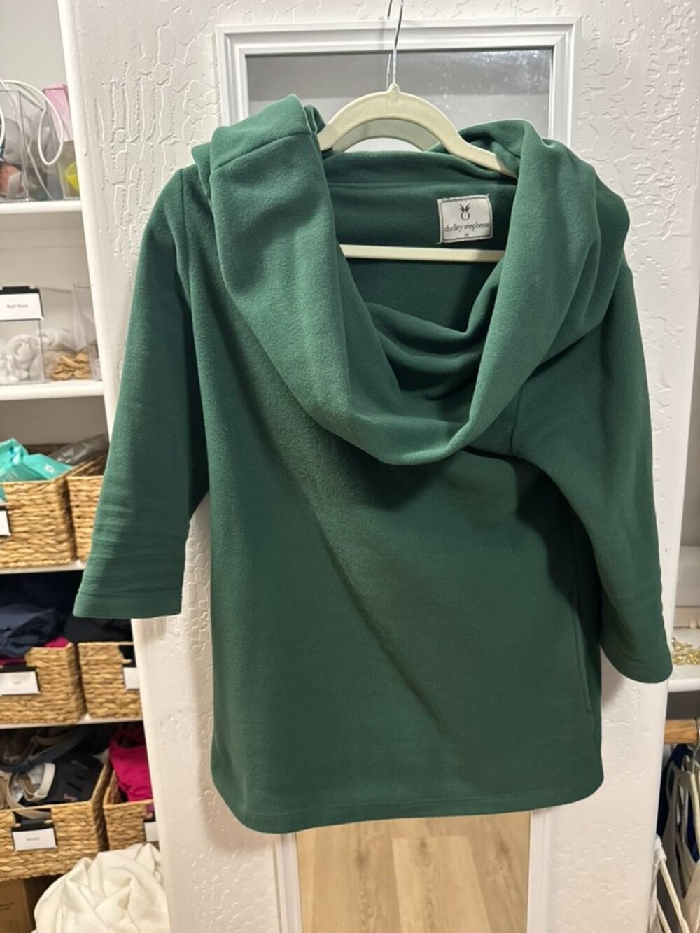 Dudley Stephens Green Fleece Cowl Neck Tunic Pullover Pockets Size M